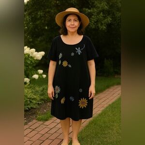 Vintage Viva City Dress Large USA Cotton Painted Artsy Nature Lagenlook 90’s